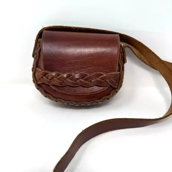American Eagle Rustic Brown Braided Leather Bag Crossbody Western Boho Southwest - Picture 1 of 10